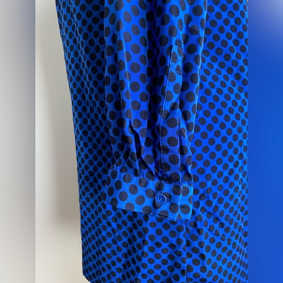 Gap Deborah Polka Dots Blue Black Shirt Dress Knee Shift Pop Over Long Pockets S - Picture 5 of 11